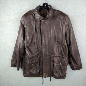 Vintage Mens Jacket XL Brown Leather Soft Classic Drawstring Moto‎ VTG ELD